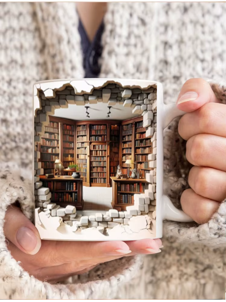 Tasses à sublimation d'étagère 3D pour les amateurs de livres