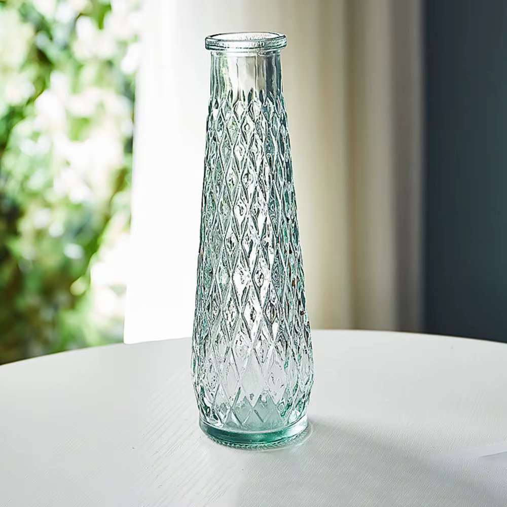 Vase en verre vintage en relief pour plantes hydroponiques transparentes