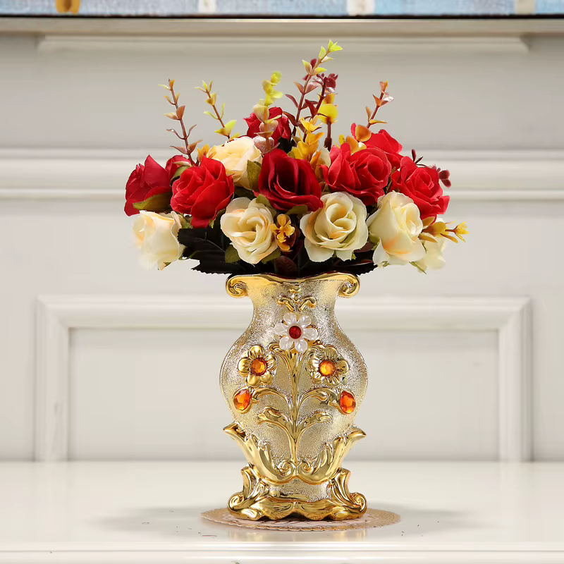 Vase à fleurs en porcelaine givrée dorée