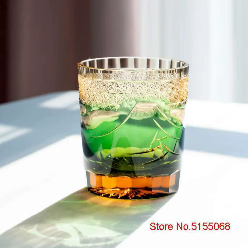 Gravure à la main japon mont Fuji Edo Kiriko verre à whisky ambre cristal verres à vin gobelet
