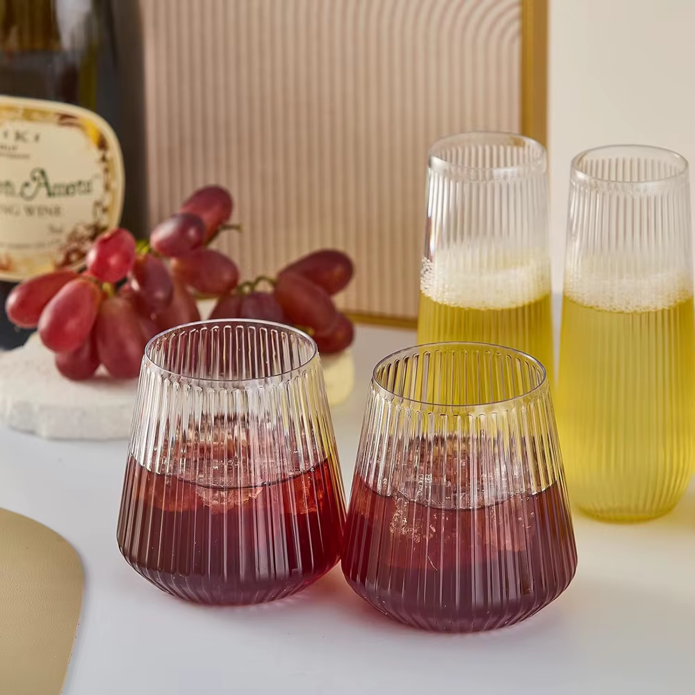 Flûtes à champagne sans pied en plastique ondulé à effet origami
