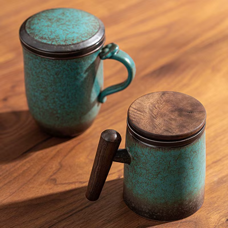 Grande tasse à thé en céramique rétro avec filtre