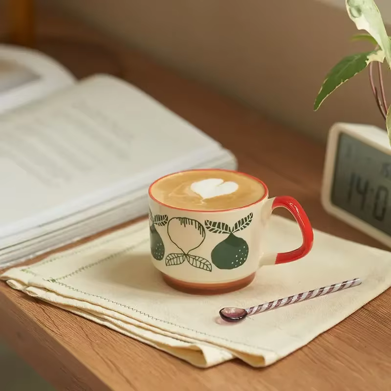 Laysda 300ml japonais fleur café tasse ensemble rétro céramique lait avoine