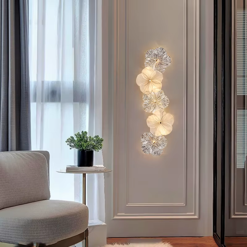 Appliques murales en verre français, lampes murales en forme de fleur, lampe de chevet romantique et créative pour chambre à coucher et salon
