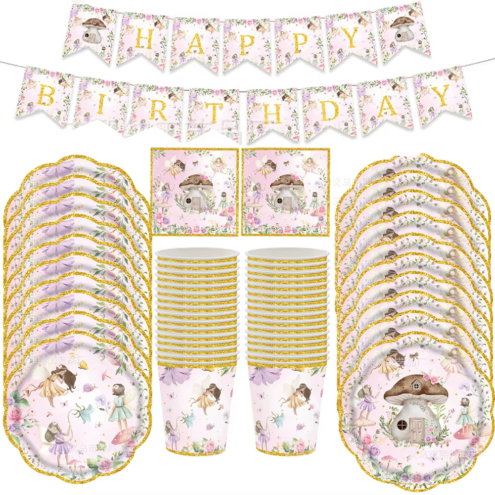Ensemble de vaisselle de fête féerique comprenant assiettes en papier