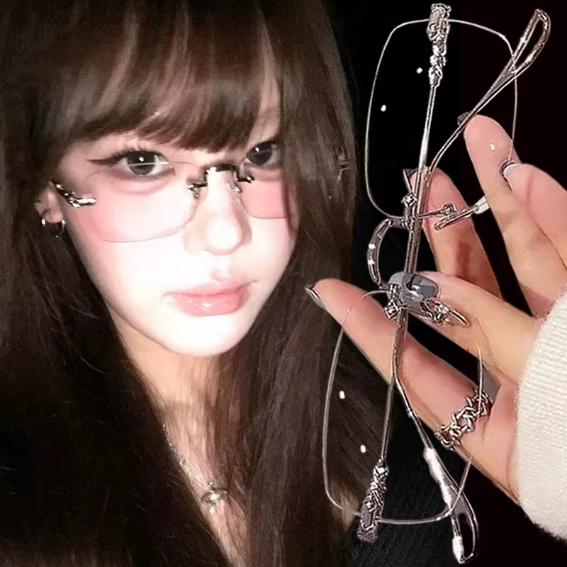 Vintage Y2K Anti lumière bleue bloquant les lunettes mode Transparent carré sans cadre lunettes argent doré carré sans monture lunettes