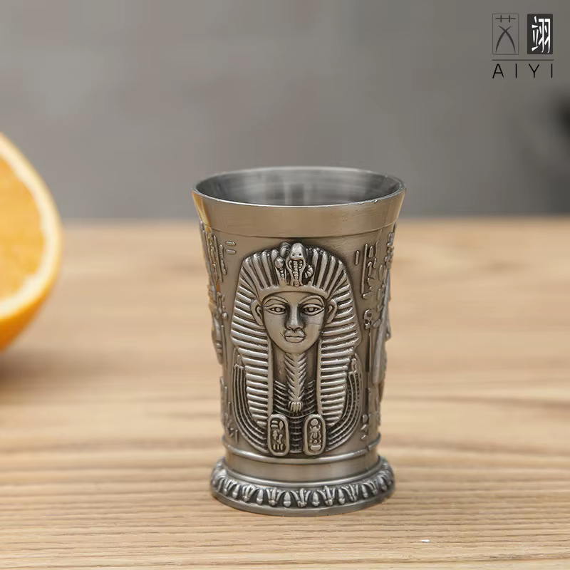 Verre à vin égyptien Vintage en métal, 50ML, pharaon Tut, gravure, gobelet en métal, Cocktail, whisky, Bar, tasse, verre d'eau, décoration de maison