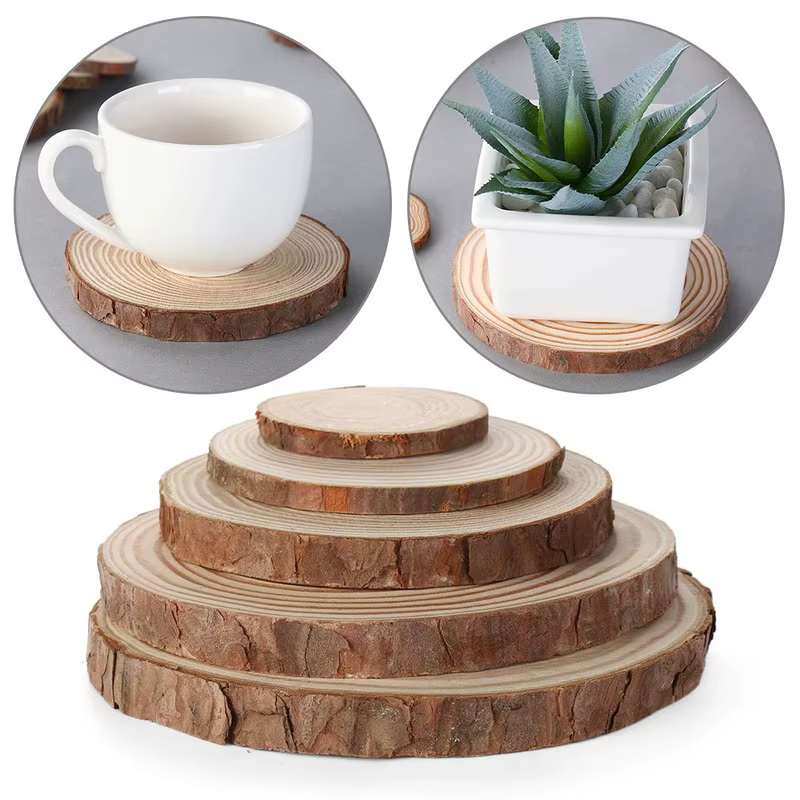 Sous-verres ronds en bois naturel