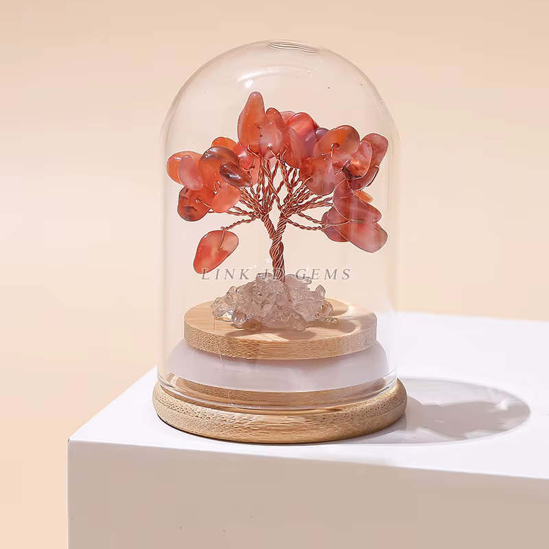Ornement Bouteille des Vœux Arbre de Richesse en Pierre Naturelle Concassée avec Couvercle en Verre, Décoration de Bureau, Cadeau