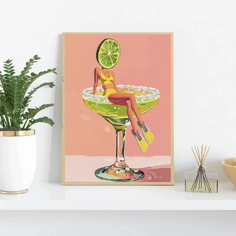 Café Martini Cocktail Margarita boisson fille sautant dans le verre à vin affiche amusante impression sur toile mur Art Bar Club cuisine décor