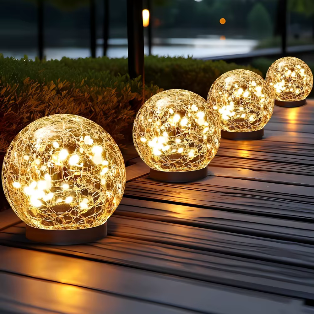 Globes solaires en verre fissuré – Lampes boule d'extérieur étanches pour décoration de patio/cour