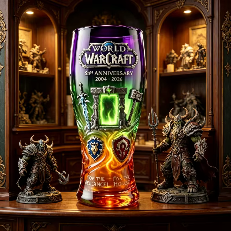 Tasse en verre World of Warcraft 22e anniversaire 2004-2026 Alliance & Horde, mug à bière de collection pour les fans