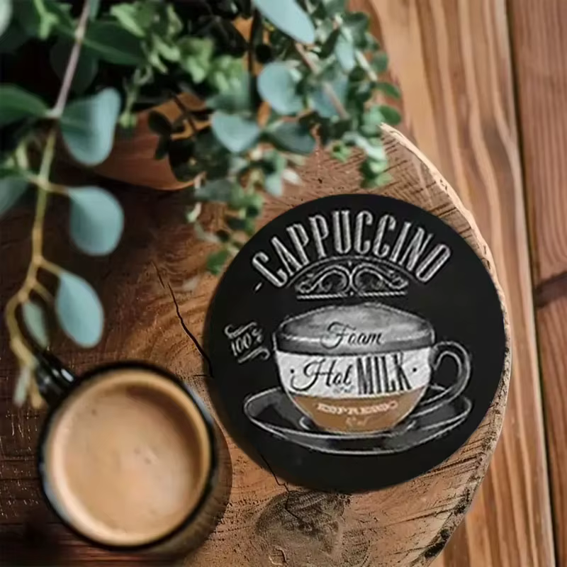 6 ensembles de sous-verres antidérapants en bois avec motifs de tasses à café