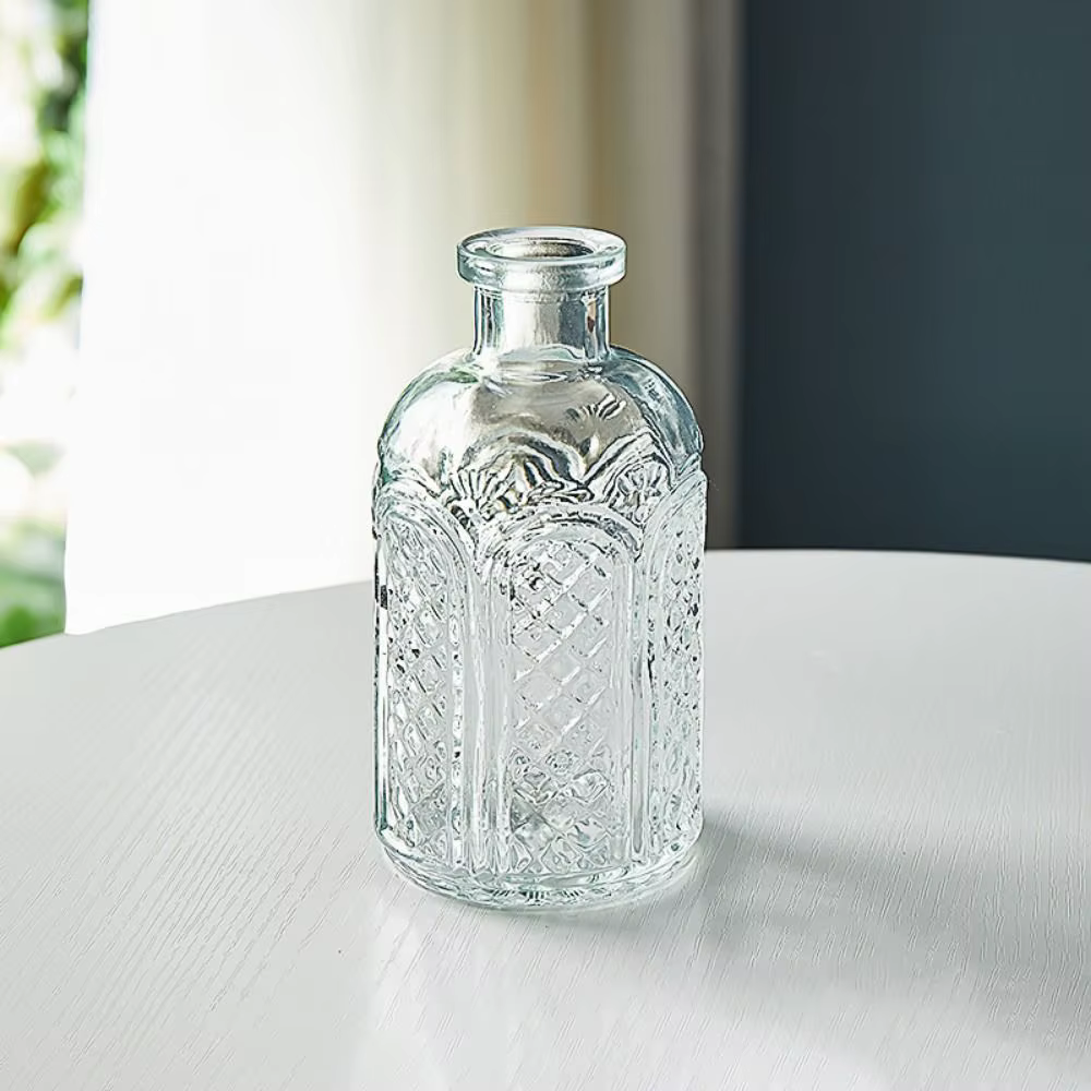 Vase en verre vintage en relief pour plantes hydroponiques transparentes