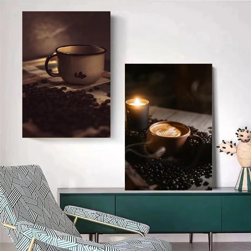 Affiches de photographie de tasse à café et de haricots