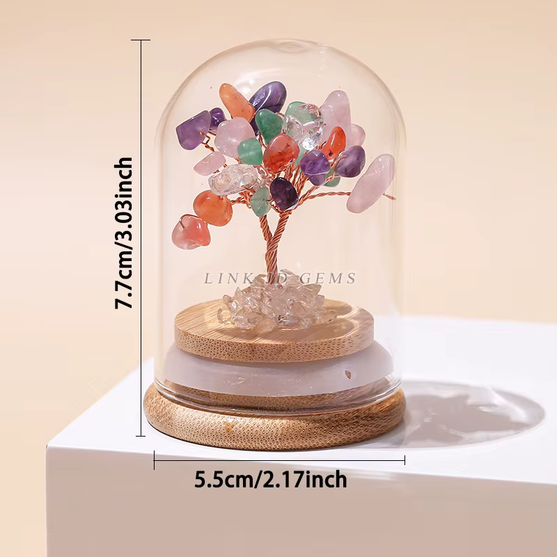 Ornement Bouteille des Vœux Arbre de Richesse en Pierre Naturelle Concassée avec Couvercle en Verre, Décoration de Bureau, Cadeau