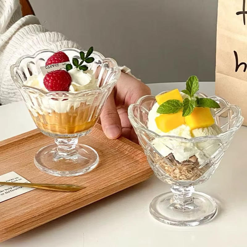 Gobelets en verre vintage en dentelle – Tasses à café et bols à desserts – pour glace