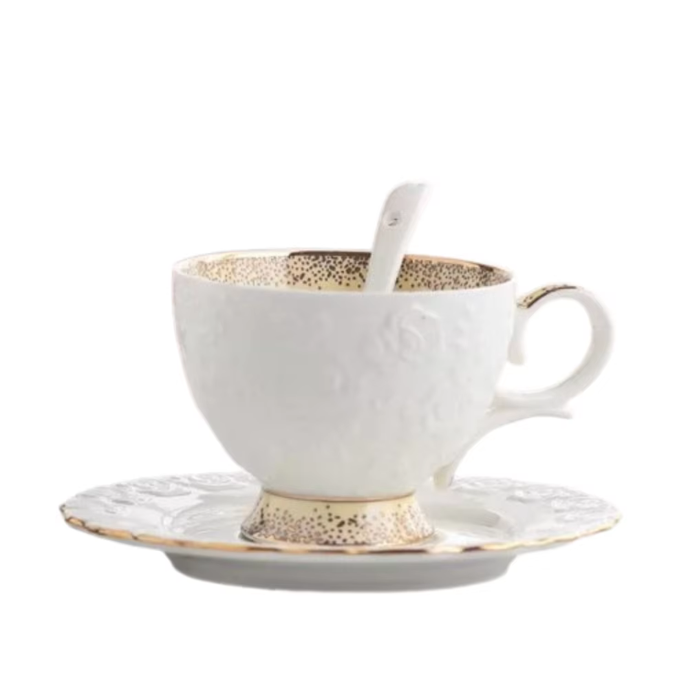 Vintage en céramique tasse à café cuillère assiette ensemble de luxe exquis Latte fleur thé eau
