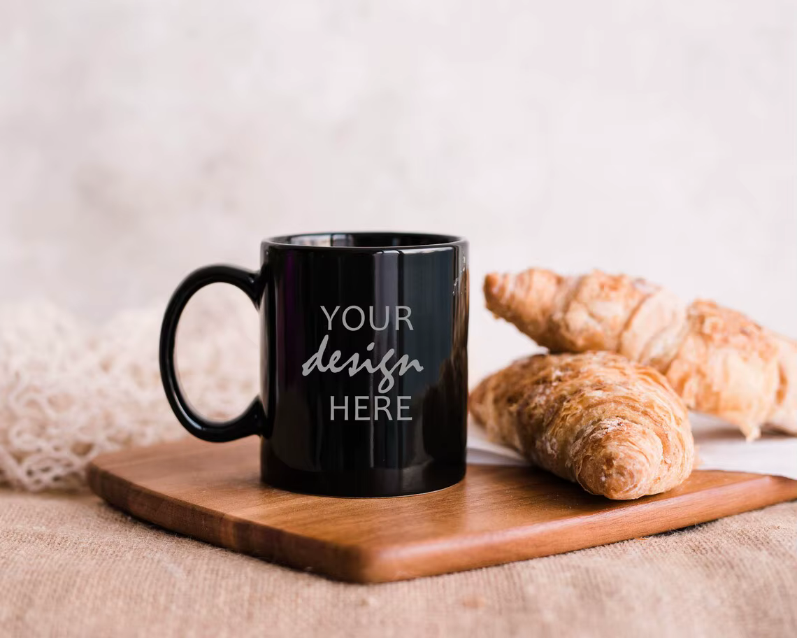 Tasse à Café et Thé en Céramique Noire Personnalisée avec Votre Photo et Texte Logo