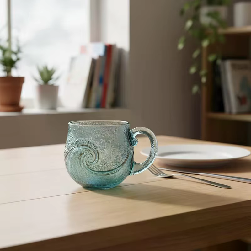 Tasse ondulée en verre de mer 12 Oz