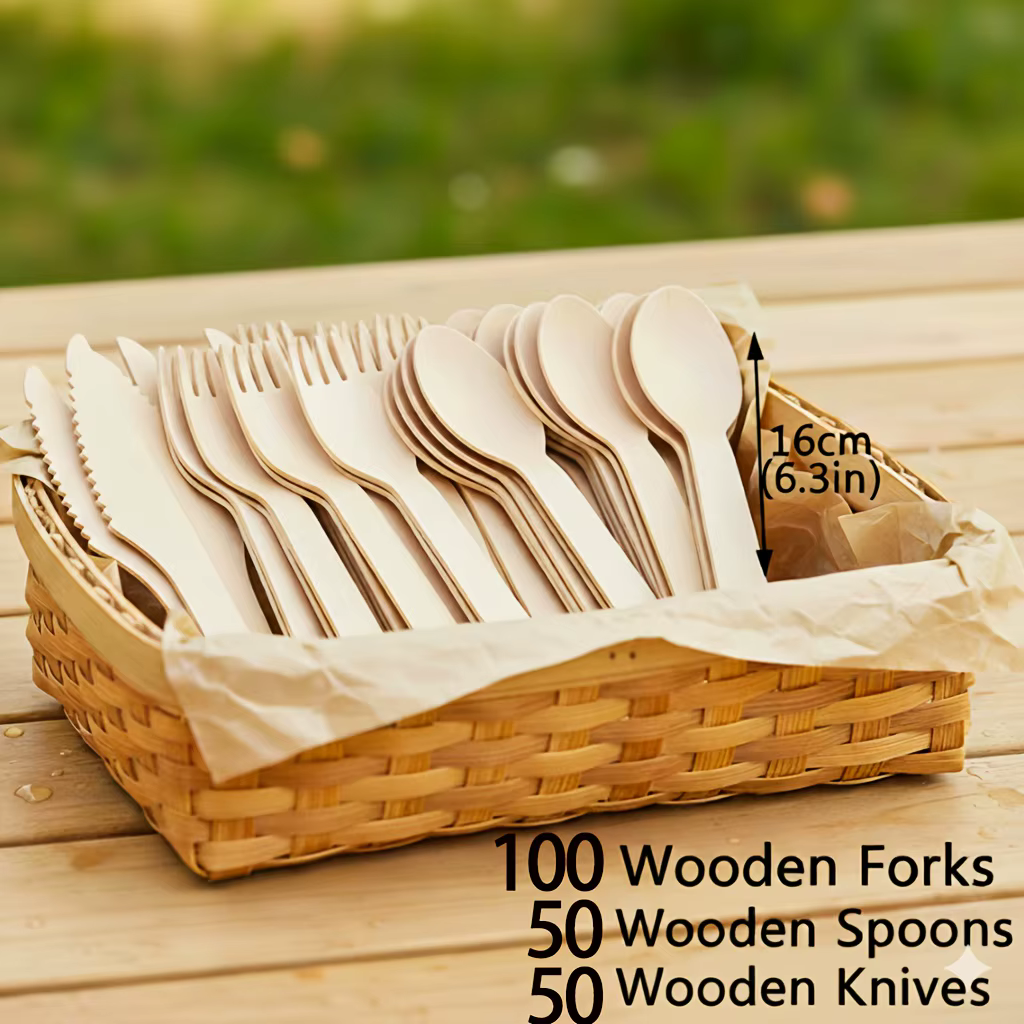 Un ensemble de couverts en bois de qualité supérieure – 100/200 ustensiles jetables (50/100 fourchettes