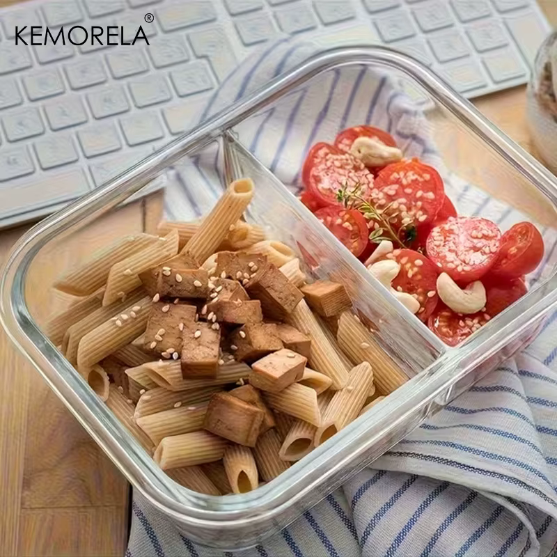Boîte à lunch en verre à 2/3 compartiments avec couvercle à clipser