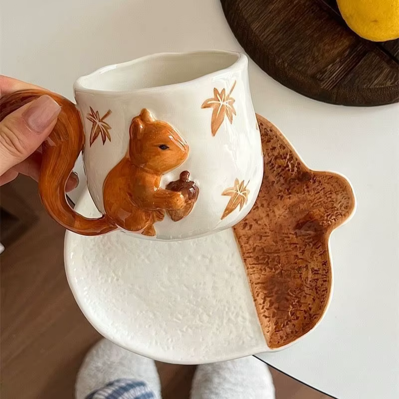 Ensemble créatif d'assiettes de tasse à café d'écureuil 3D