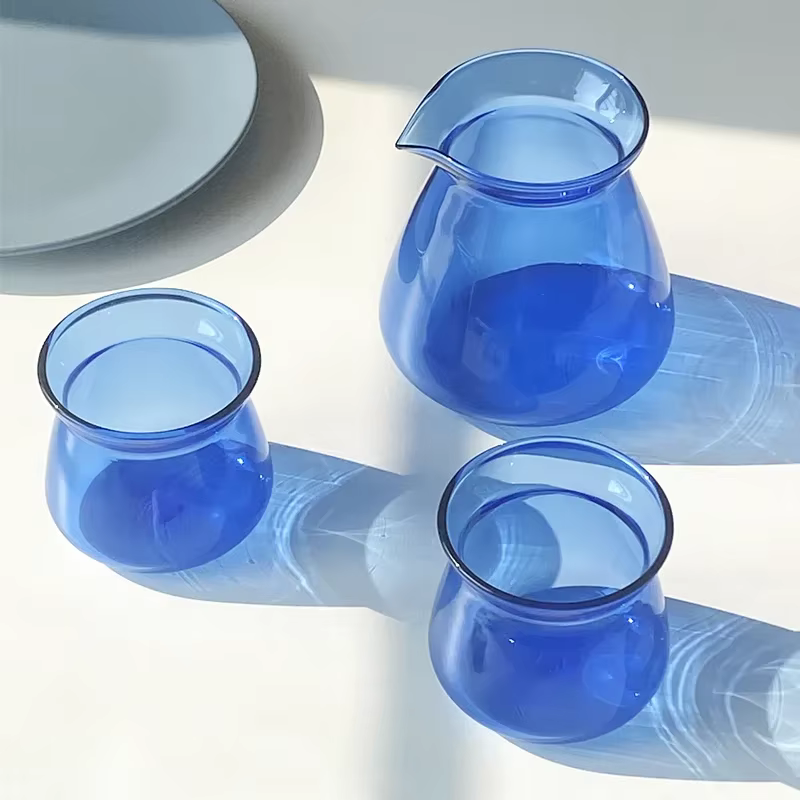 Serveur de café goutte à goutte chaud, cafetière infusée à la main, tasses claires bleu gris, tasse à café en verre à haute teneur en Borosilicate résistante à la chaleur froide