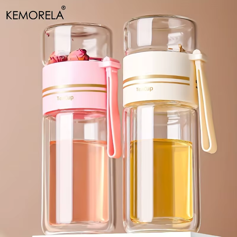 1PCS Tasse à thé portable en verre borosilicate à double paroi de 520 ml avec infuseur