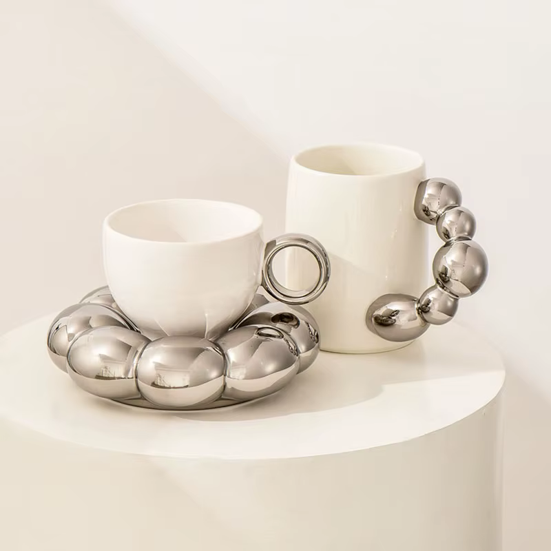 Ahunderjiaz-Tasse à café en céramique argent nordique