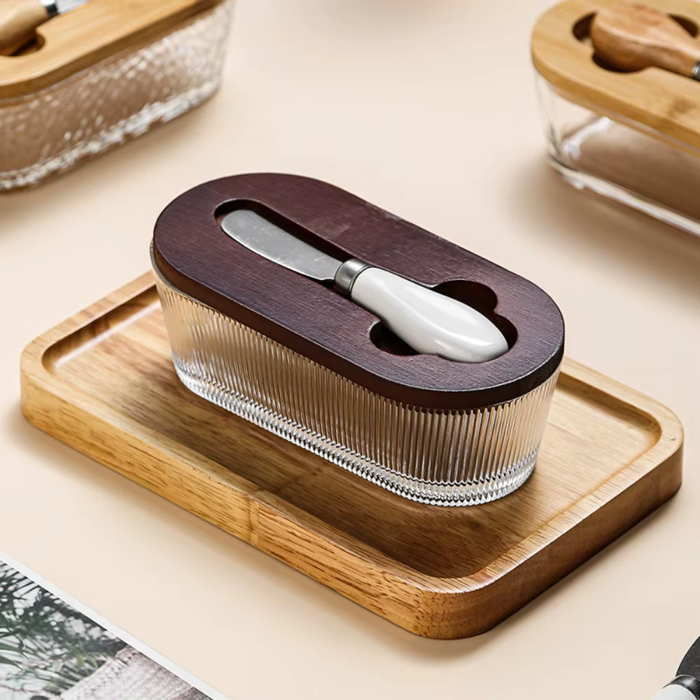 Boîte à beurre en verre de forme ovale Durable