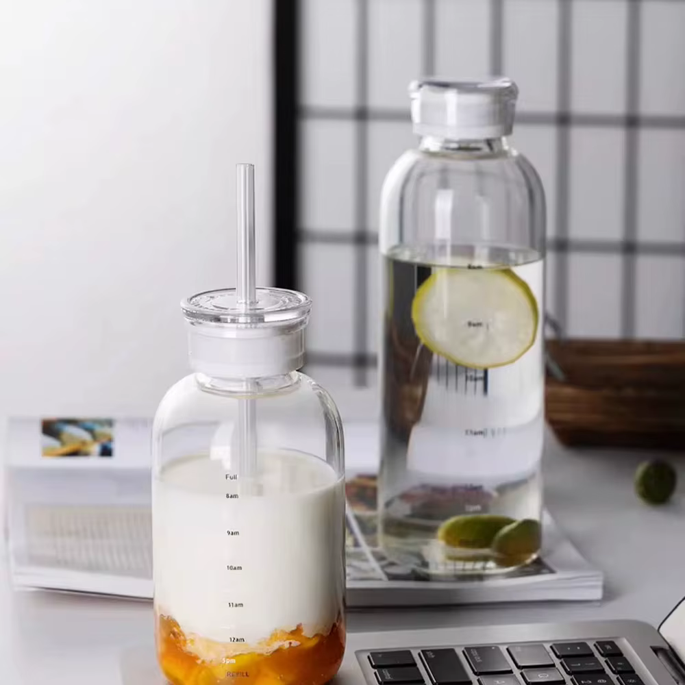 Bouteille d'eau en verre grande capacité 300/500/750 ml avec paille