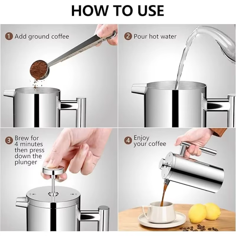 Cafetière à presse française en acier inoxydable