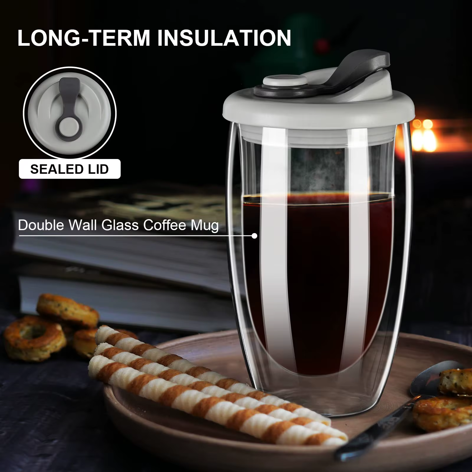 Tasses à café en verre à Double paroi de 12/15OZ avec bec