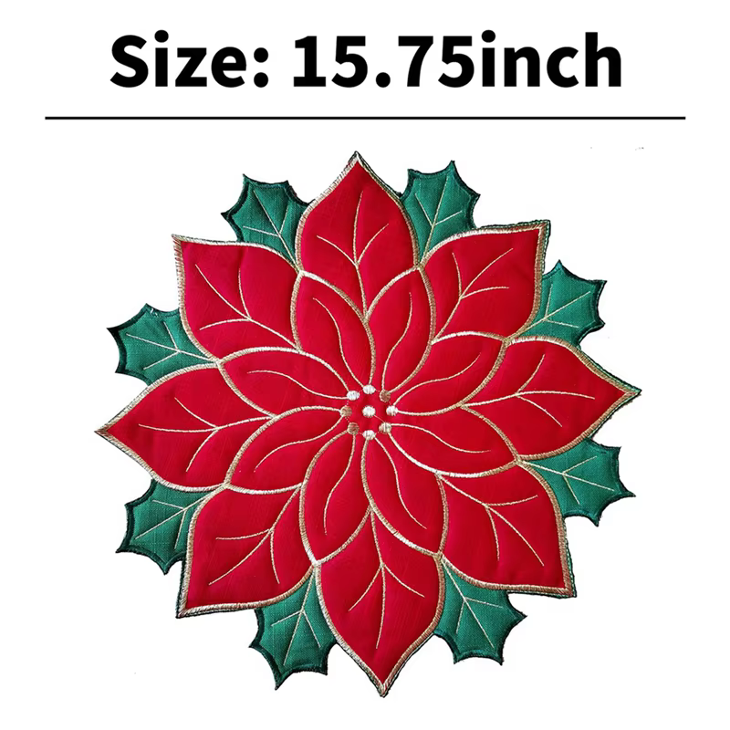 12X vacances noël napperons brodés appliques Poinsettia