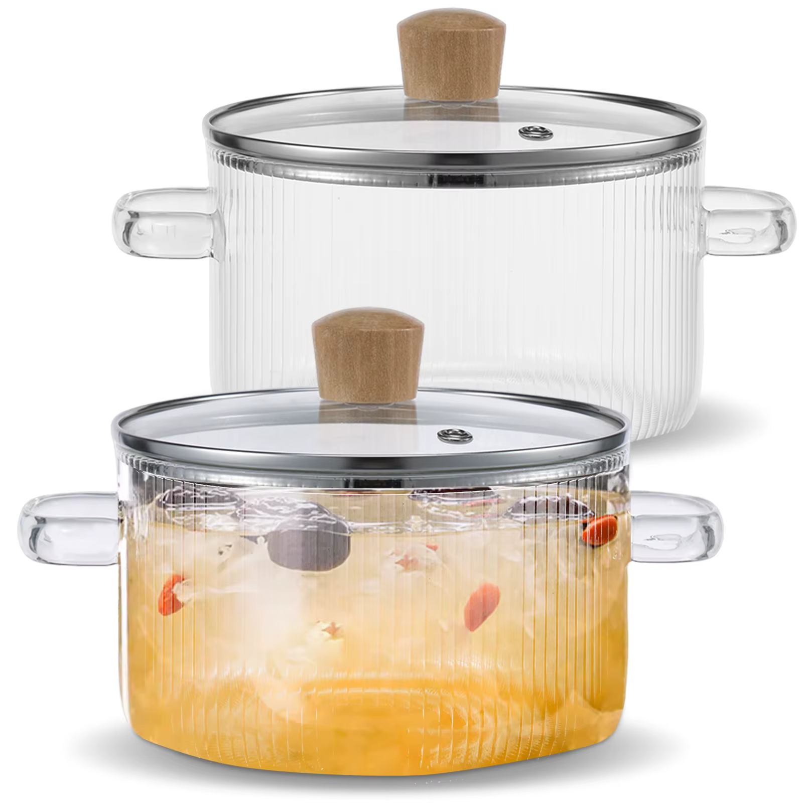 Casserole en verre transparente avec couvercle