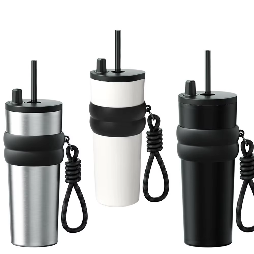 Thermos de voyage 700 ml/23 oz avec paille et couvercle anti-fuite