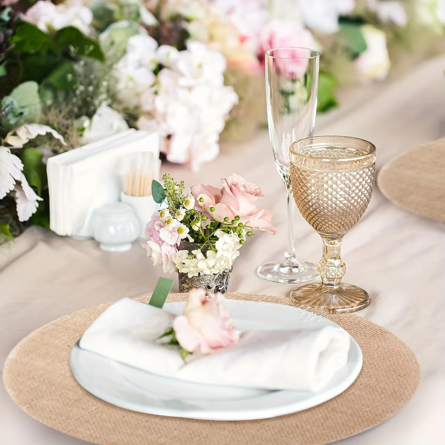 6 pièces de sets de table ronds en jute naturelle