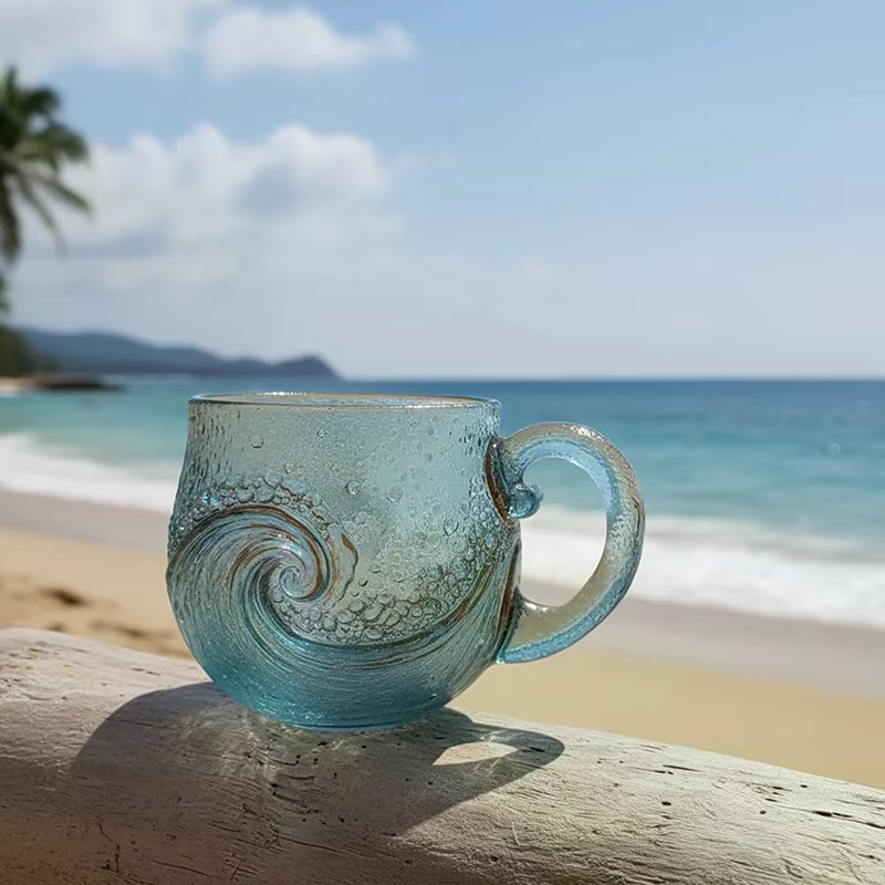 Tasse ondulée en verre de mer 12 Oz