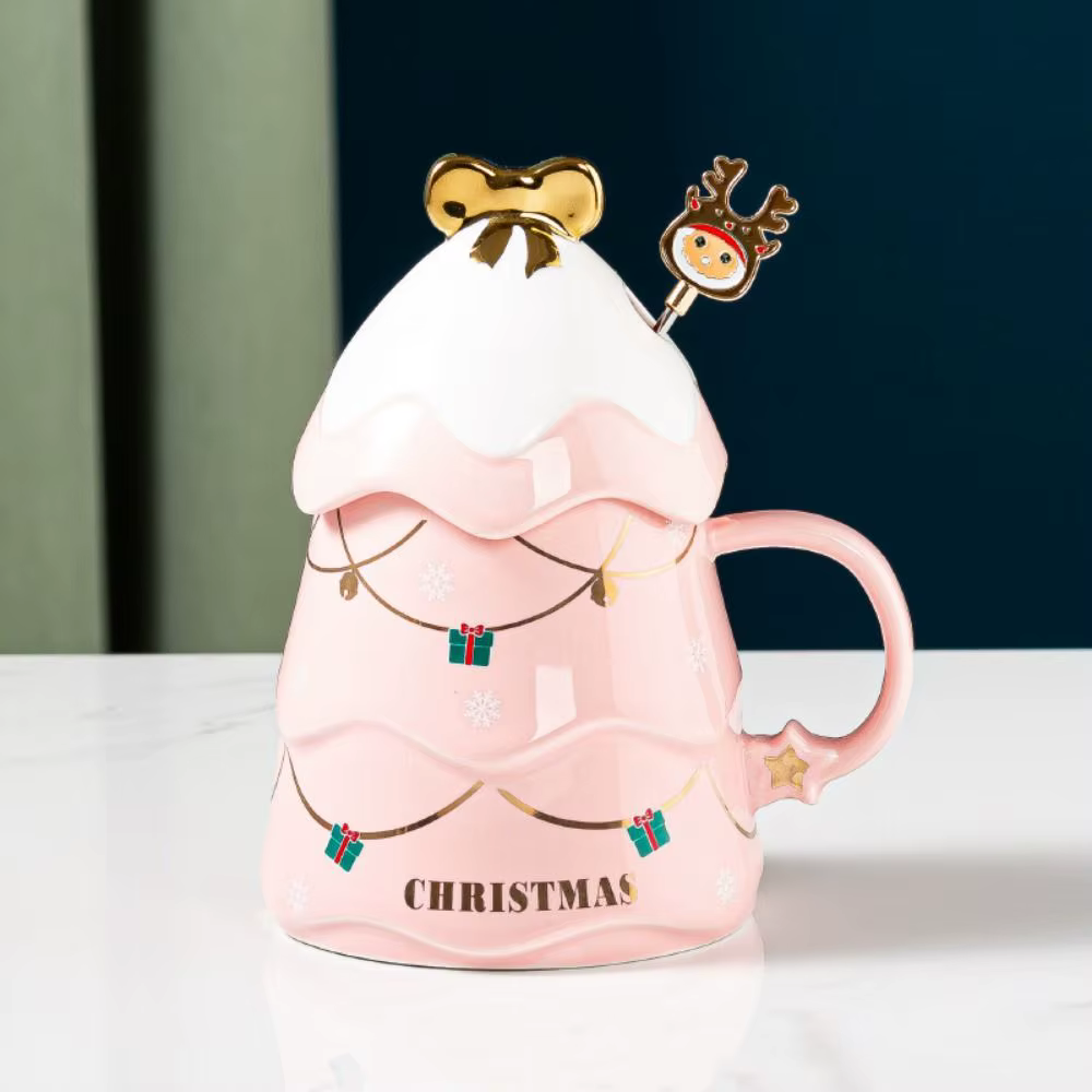Avec couvercle et cuillère Tasse en céramique pour arbre de Noël