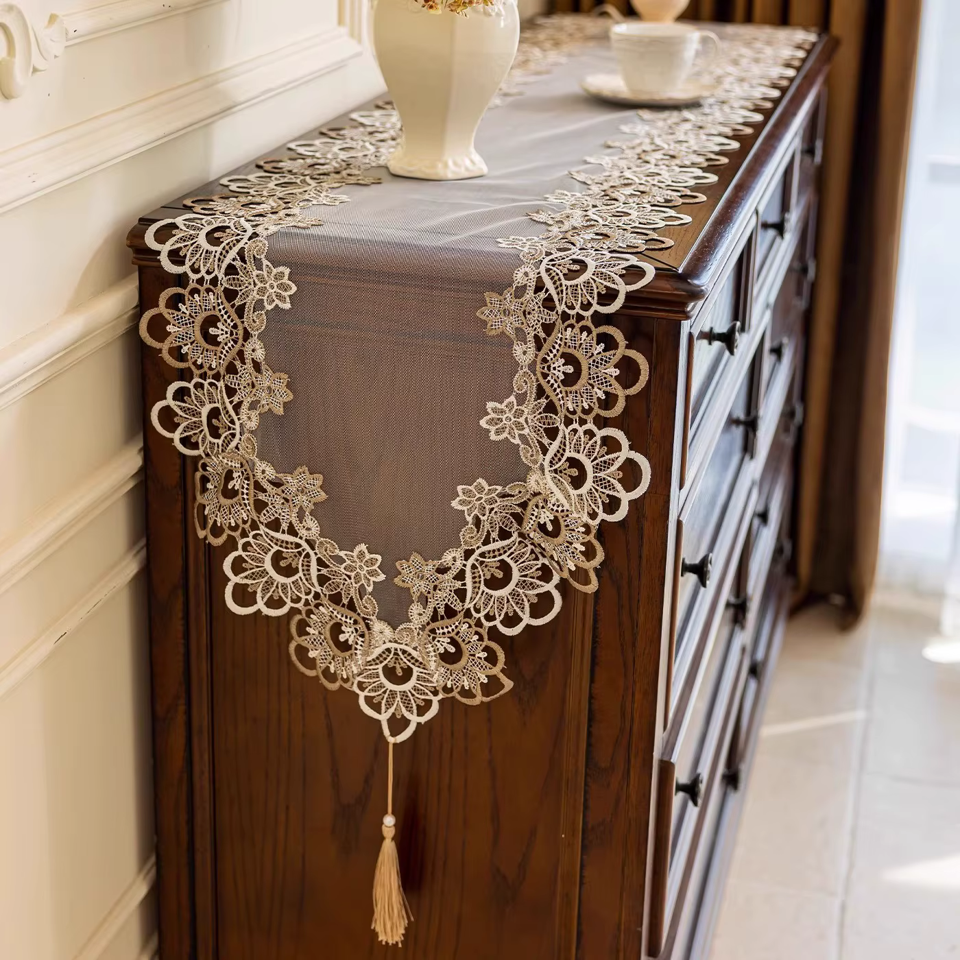Chemin de Table de luxe en dentelle florale