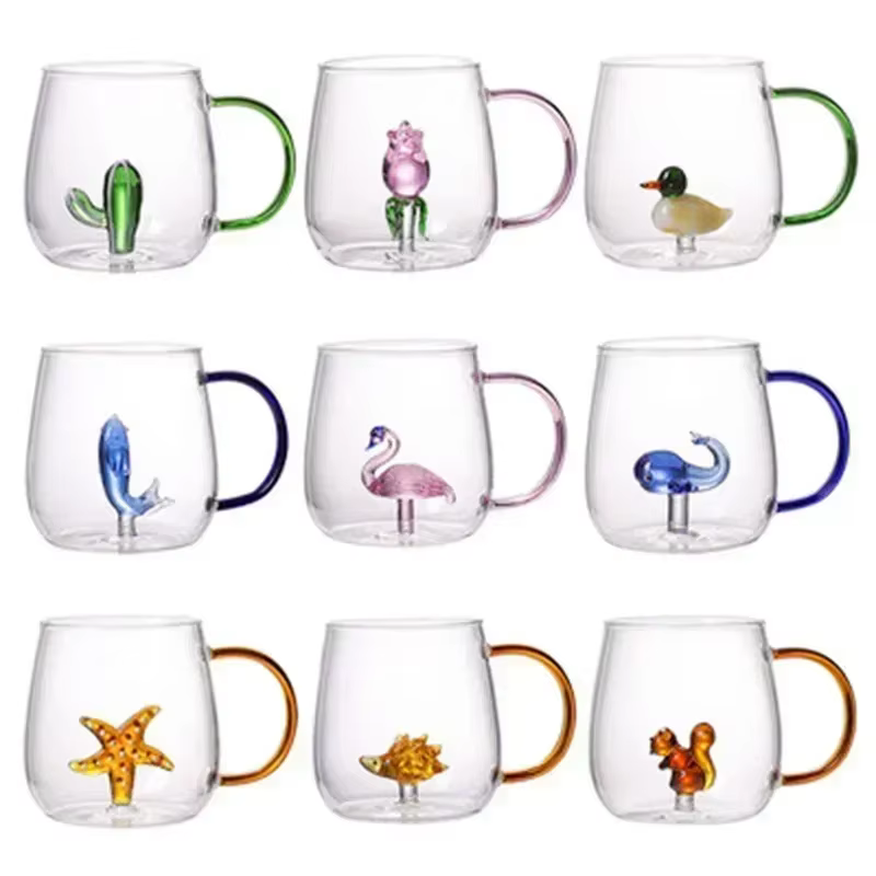 Tasse en verre borosilicate simple couche en forme d'animal de dessin animé