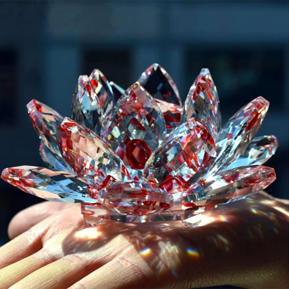 Feng shui Quartz cristal fleur de Lotus artisanat verre presse-papier ornements Figurines maison fête de mariage décor cadeaux Souvenir