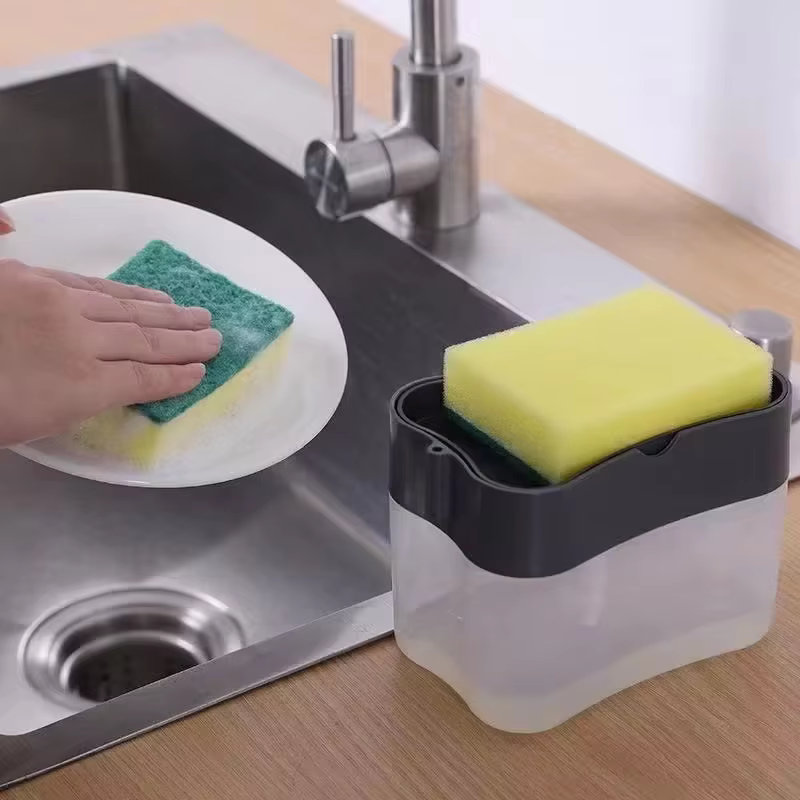 Distributeur de savon à vaisselle avec brosse de nettoyage automatique pour cuisine, distributeur de liquide et brosse à vaisselle intégrés