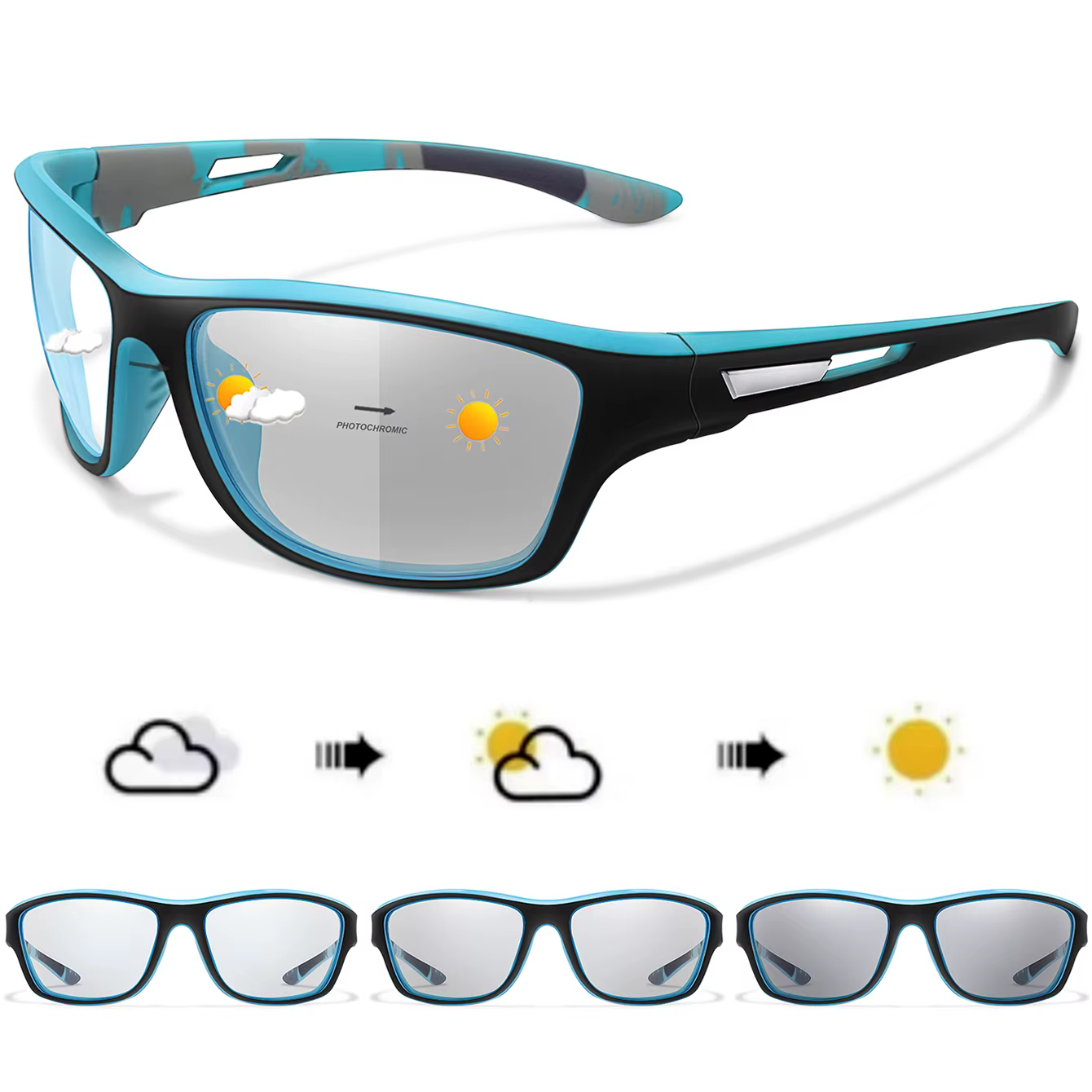Lunettes de soleil photochromiques pour hommes et femmes, verres ovales tendance, monture intégrale, pour la pêche, la conduite, le cyclisme et la course à pied
