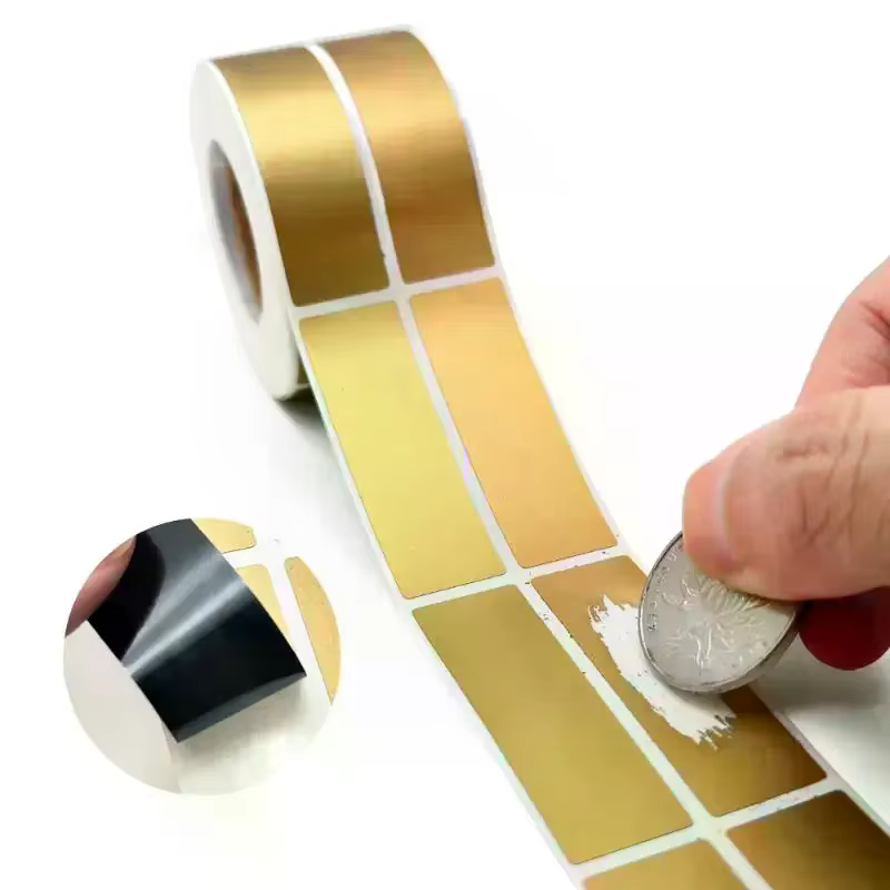 Autocollants à gratter pour cartes de récompense, pelliculés, gris, argent, or, étiquettes à gratter, bons de réduction DIY, film à gratter pour cartes à rayures