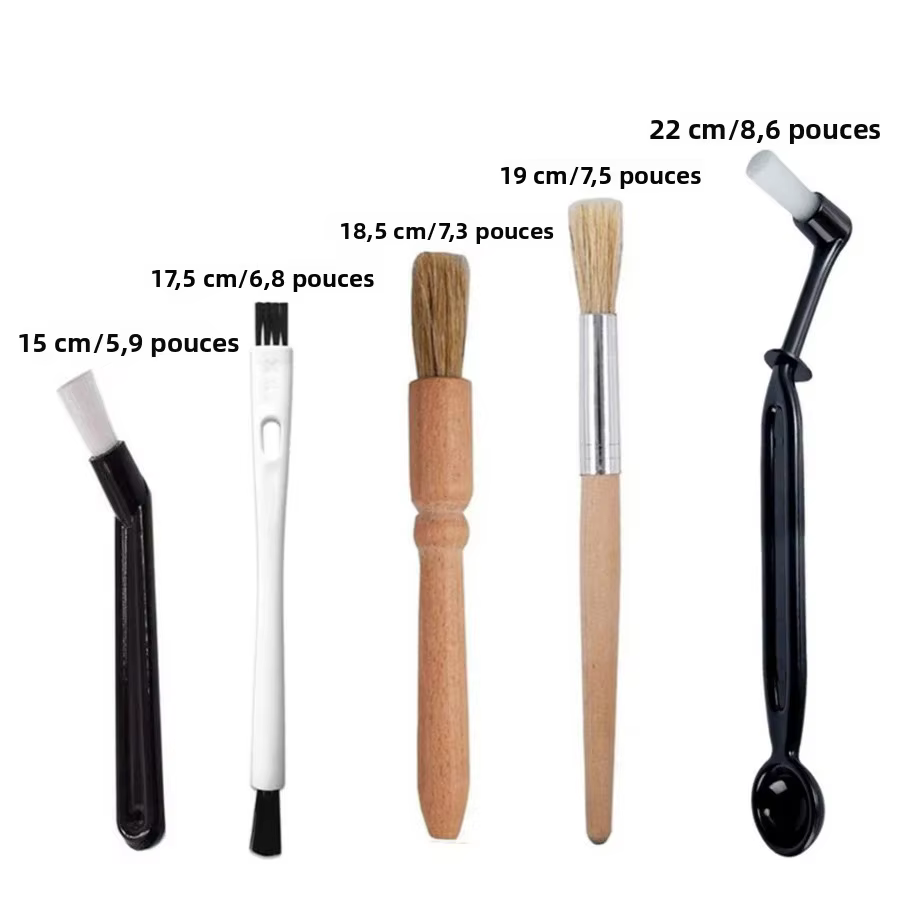 Ensemble de 5 brosses à expresso - Brosse de nettoyage en bois pour moulin à café et machine