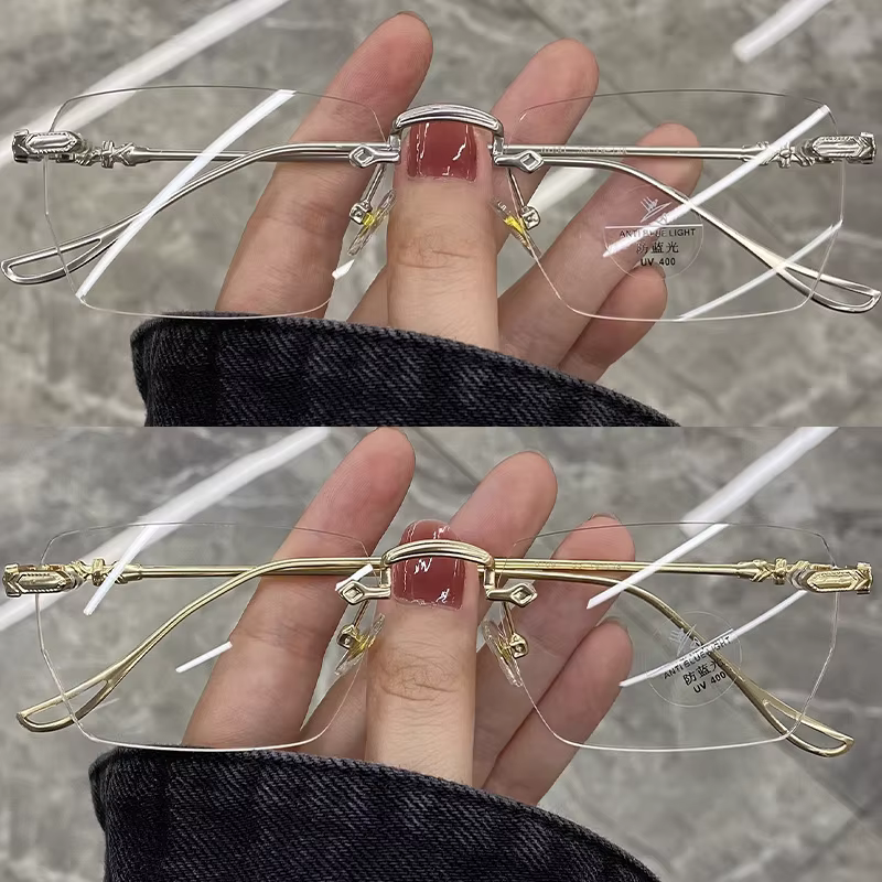 Vintage Y2K Anti lumière bleue bloquant les lunettes mode Transparent carré sans cadre lunettes argent doré carré sans monture lunettes