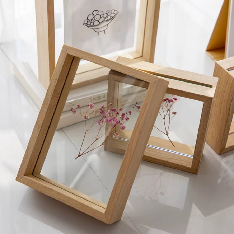 Cadre d'affichage en bois massif transparent, verre double face, cadres photo, boîte d'ombre