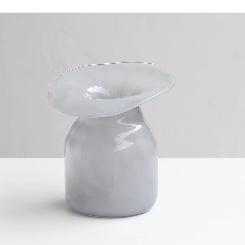 Vase en verre gris pour hydroponie